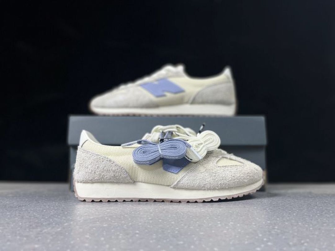 New Balance 320 Angora Natural Indigo U320AE Retro Running Shoes Cream Blue Suede Mesh Trainers - Image 3