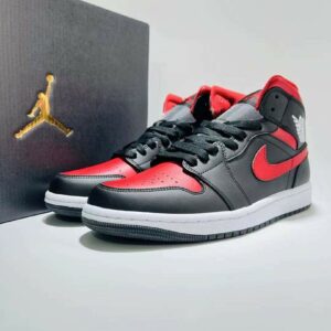 Air Jordan 1 Mid Black White Gym Red "Bred" Sneakers Style Code 554725-074