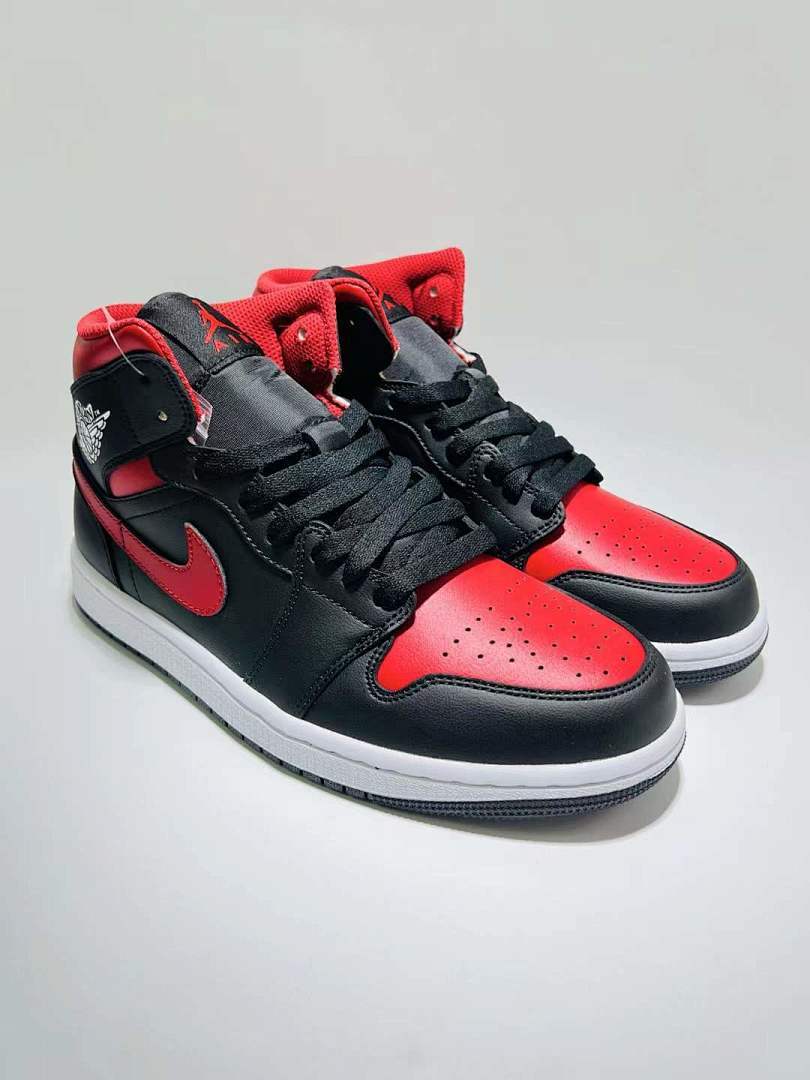Air Jordan 1 Mid Black White Gym Red "Bred" Sneakers Style Code 554725-074 - Image 2