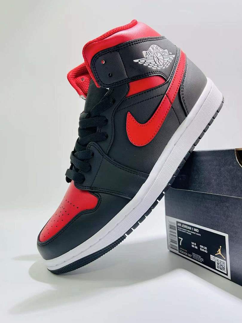 Air Jordan 1 Mid Black White Gym Red "Bred" Sneakers Style Code 554725-074 - Image 8