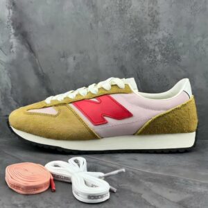 New Balance 237 Women's Velocity Red Calm Taupe Starlight Sneakers WS237PN1, Retro Lifestyle Trainers, Pink Mustard Olive Green Shoes