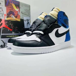 Air Jordan 1 High Black White Royal Blue Deconstructed Exposed Foam Sneakers