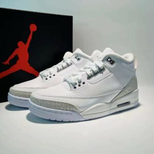 Air Jordan 3 Retro Pure Money White Metallic Silver Pure Platinum Men's Sneakers Shoes (136064-103)