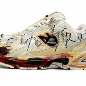 New Balance 530 Distressed Cream Red Paint Splatter Black Graffiti 'REAL DFQ' Y2K Retro Running Sneakers