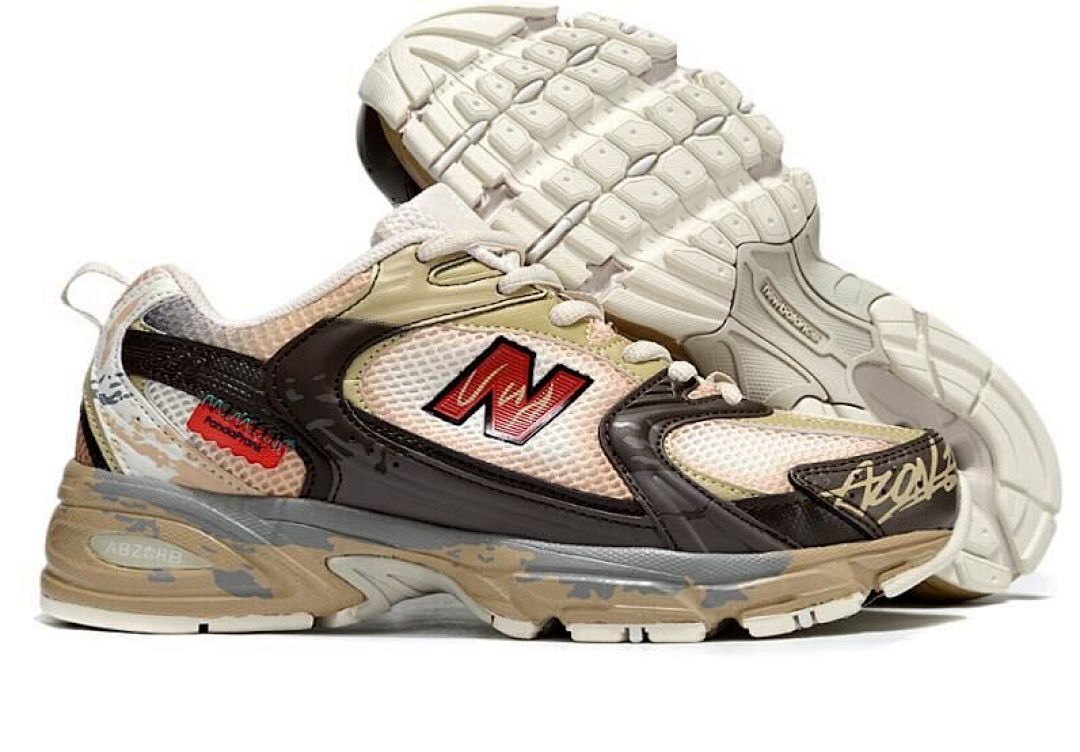 New Balance 530 Distressed Vintage Brown Beige Cream Red Pandaform AZ Graffiti Running Shoes - Image 2