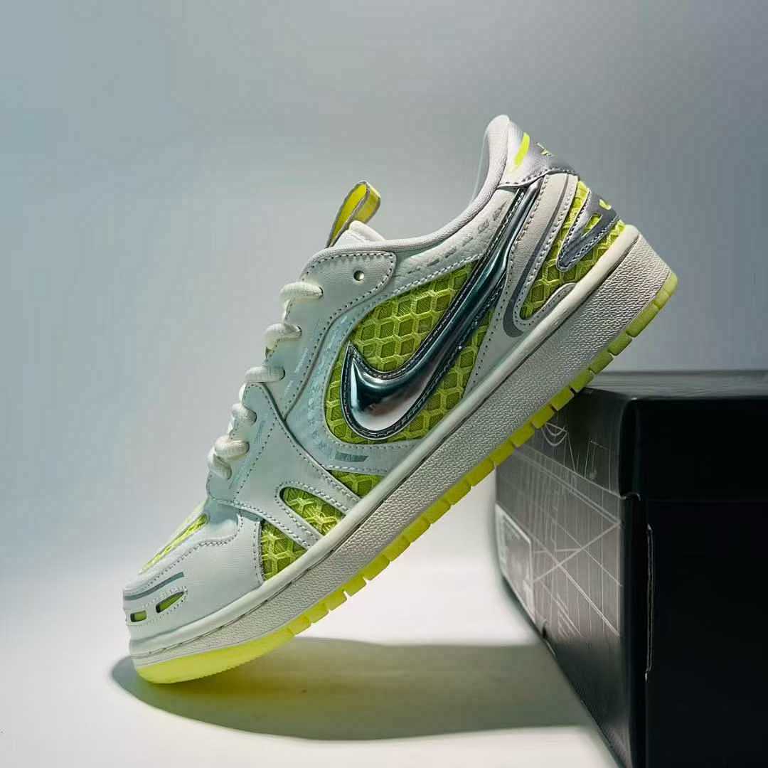 Nike Dunk Low Disrupt 2 Coconut Milk Metallic Silver Barely Volt Women's Shoes DV4029-100 Yellow Mesh Sneakers Lifestyle Fashion Trainers - Image 4