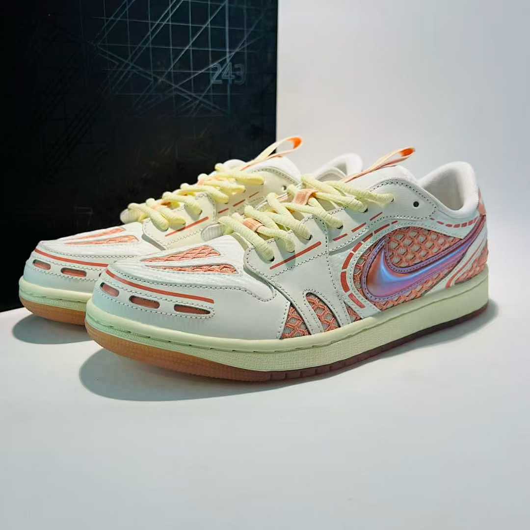 Nike Dunk Low Remastered White Vivid Orange Iridescent Scale Sneakers DX4357-100 - Image 2