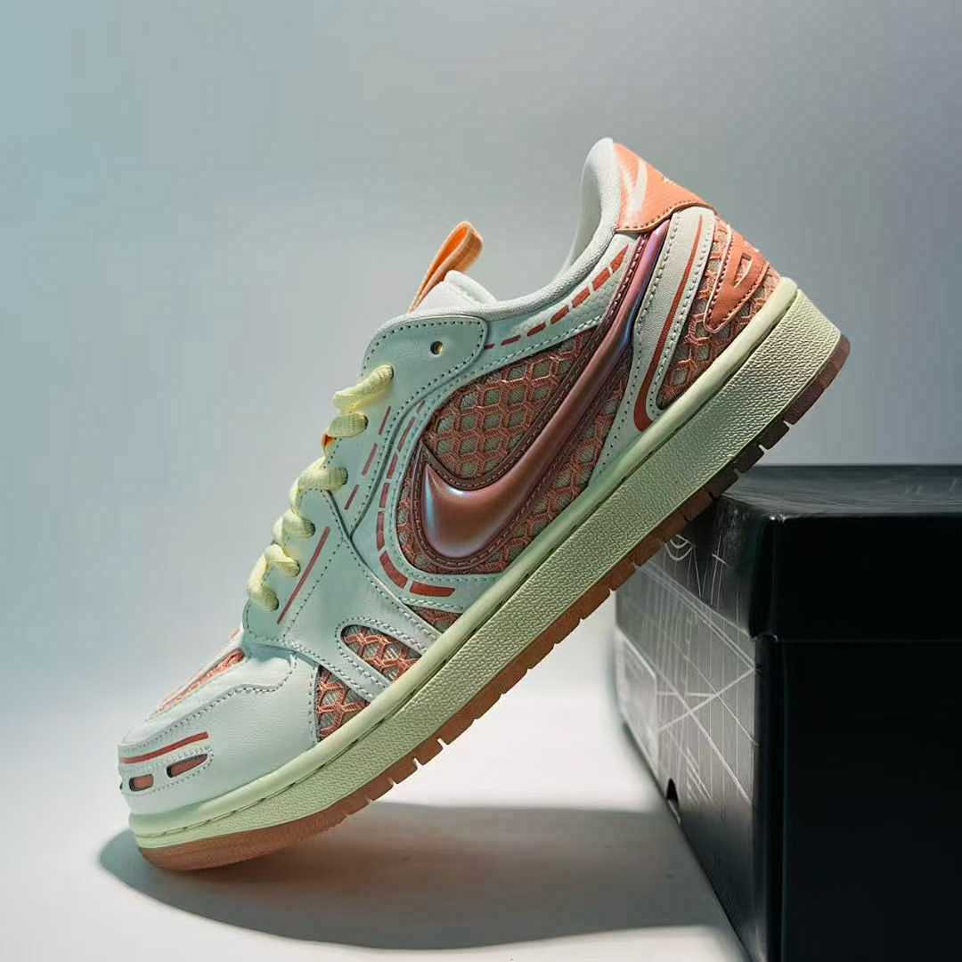 Nike Dunk Low Remastered White Vivid Orange Iridescent Scale Sneakers DX4357-100 - Image 4