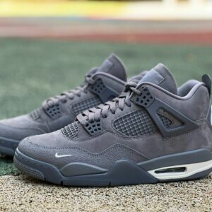 Air Jordan 4 Retro Dark Grey Suede Mini Swoosh Toe Sneakers