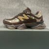 New Balance 9060 Brown Floral Print Gold N Logo Lifestyle Chunky Sneakers
