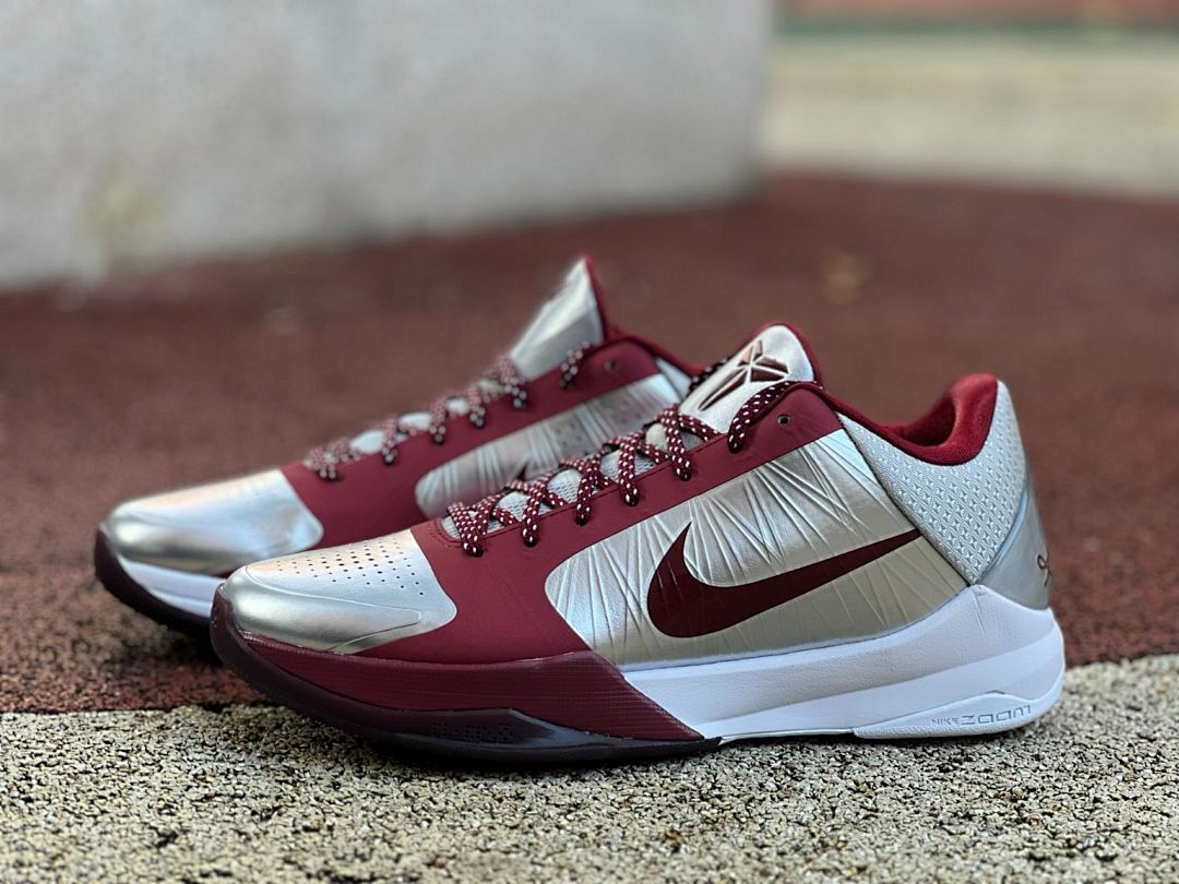 Nike Zoom Kobe 5 V Protro Metallic Silver Maroon White Basketball Shoes, Men's Athletic Sneakers, Kobe Bryant Footwear