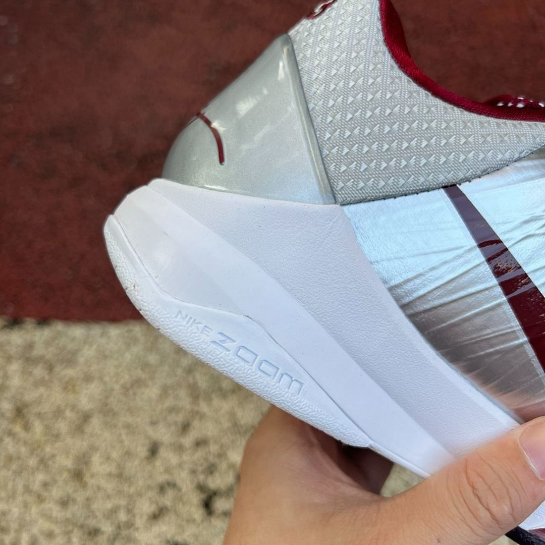 Nike Zoom Kobe 5 V Protro Metallic Silver Maroon White Basketball Shoes, Men's Athletic Sneakers, Kobe Bryant Footwear - Image 9