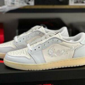 Air Jordan 1 Low SE "Floral Embroidery" White Light Smoke Grey Sail FN8918-100 Women's Sneakers