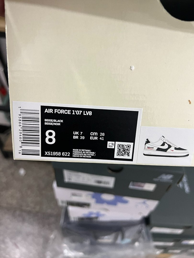 Nike Air Force 1 Low Custom Balenciaga Monogram Cream Black Red Sneakers - Image 2