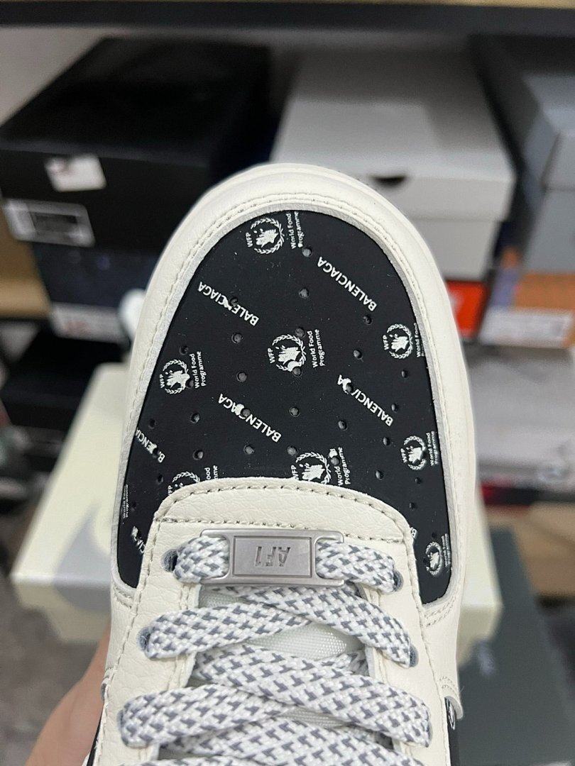 Nike Air Force 1 Low Custom Balenciaga Monogram Cream Black Red Sneakers - Image 4