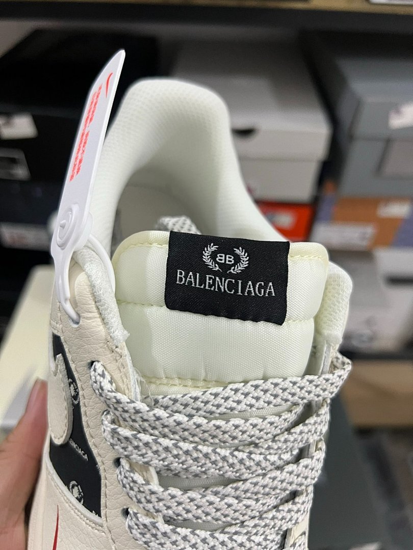 Nike Air Force 1 Low Custom Balenciaga Monogram Cream Black Red Sneakers - Image 5