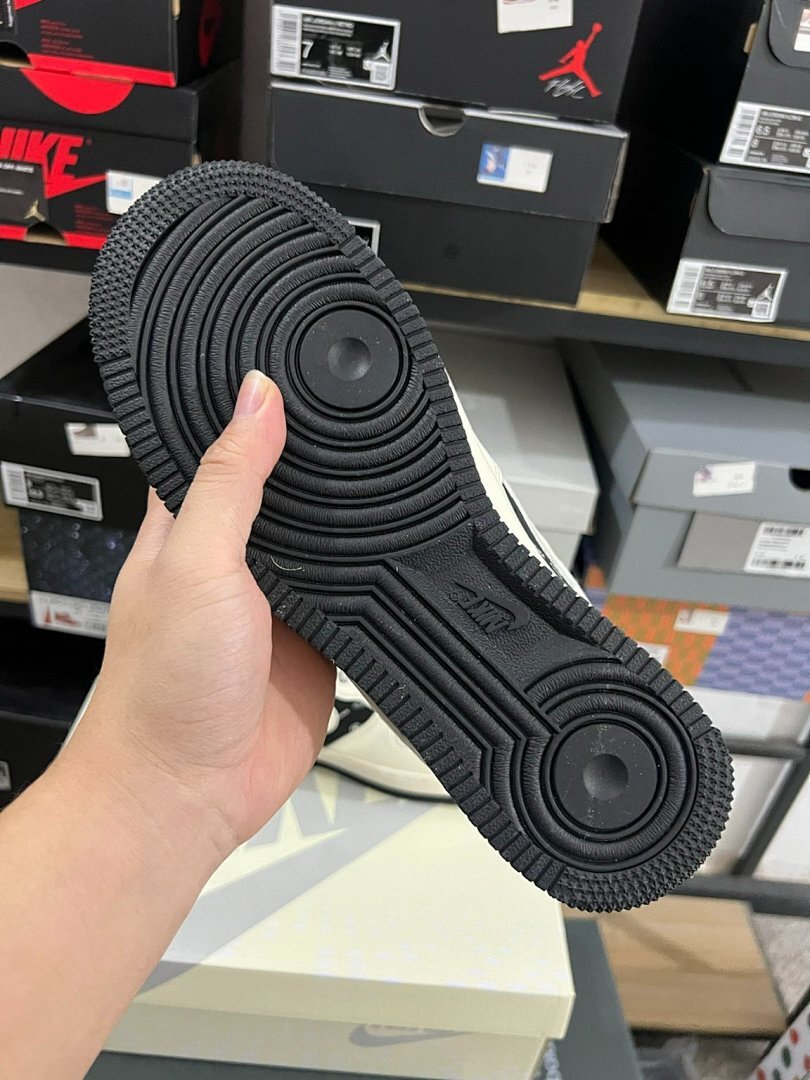 Nike Air Force 1 Low Custom Balenciaga Monogram Cream Black Red Sneakers - Image 6