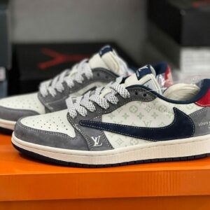 Air Jordan 1 Low LV Monogram Grey White Navy Red Sneakers