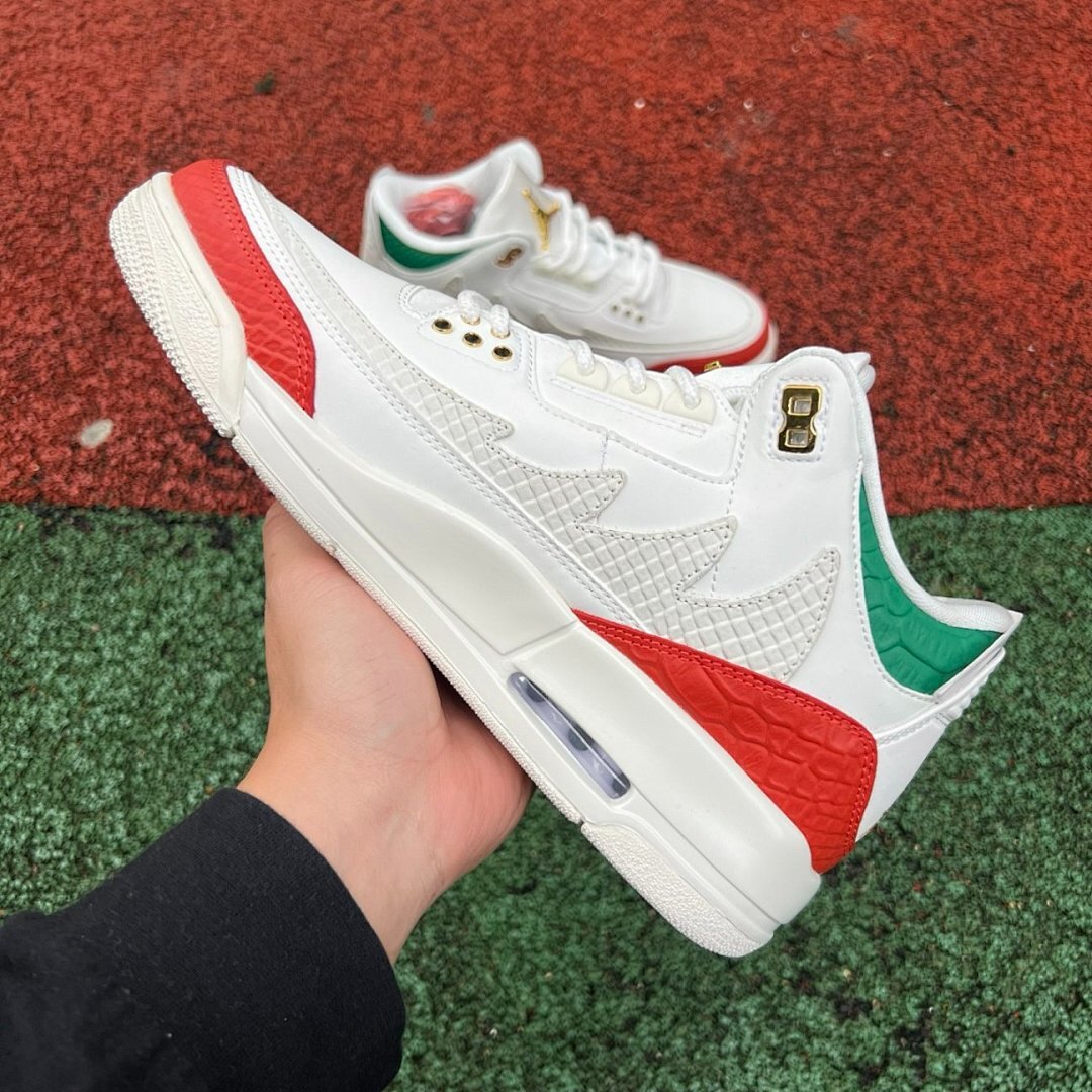 Air Jordan 3 Retro "Medusa" White Red Green Gold Snakeskin Pattern Custom Sneakers Shoes - Image 8