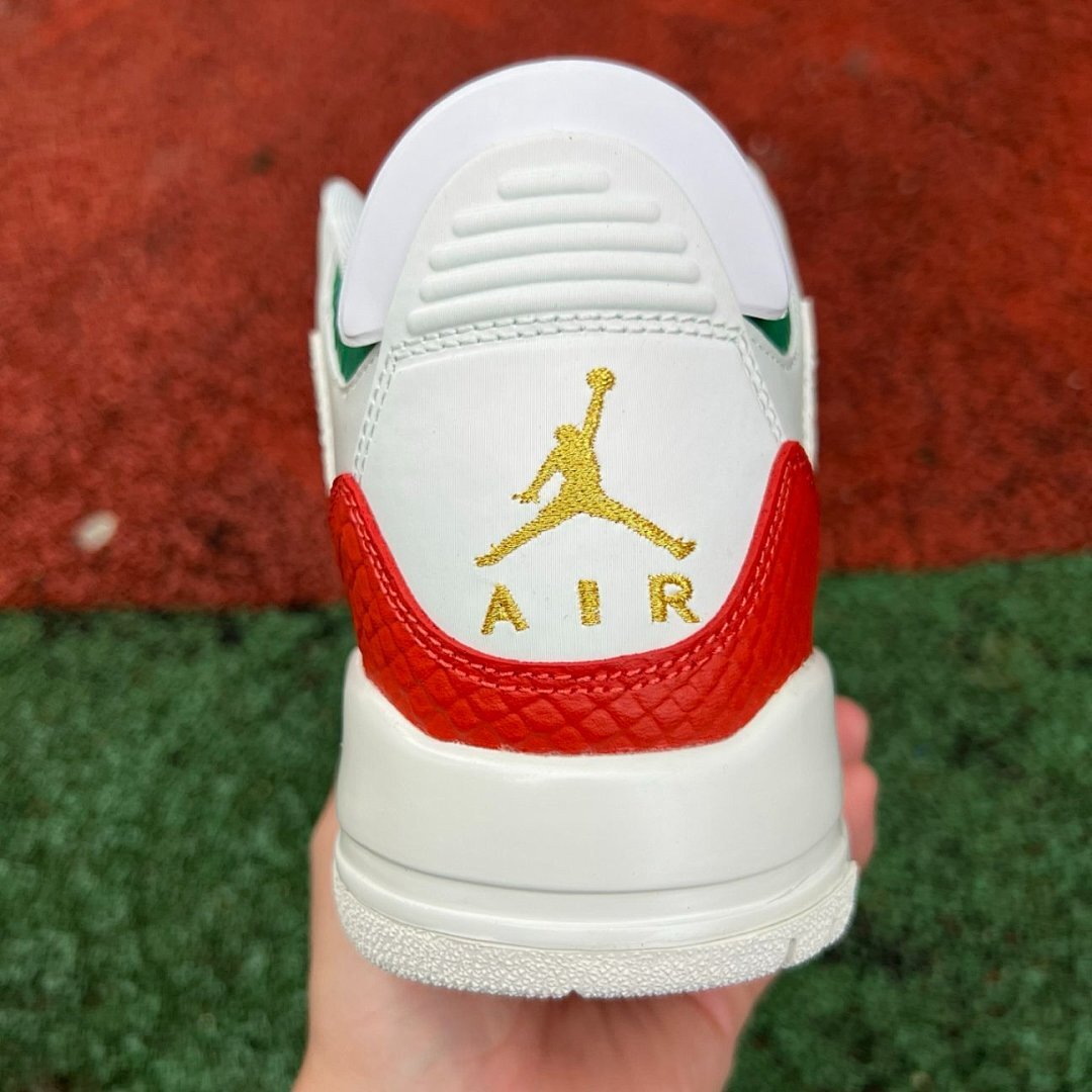 Air Jordan 3 Retro "Medusa" White Red Green Gold Snakeskin Pattern Custom Sneakers Shoes - Image 9