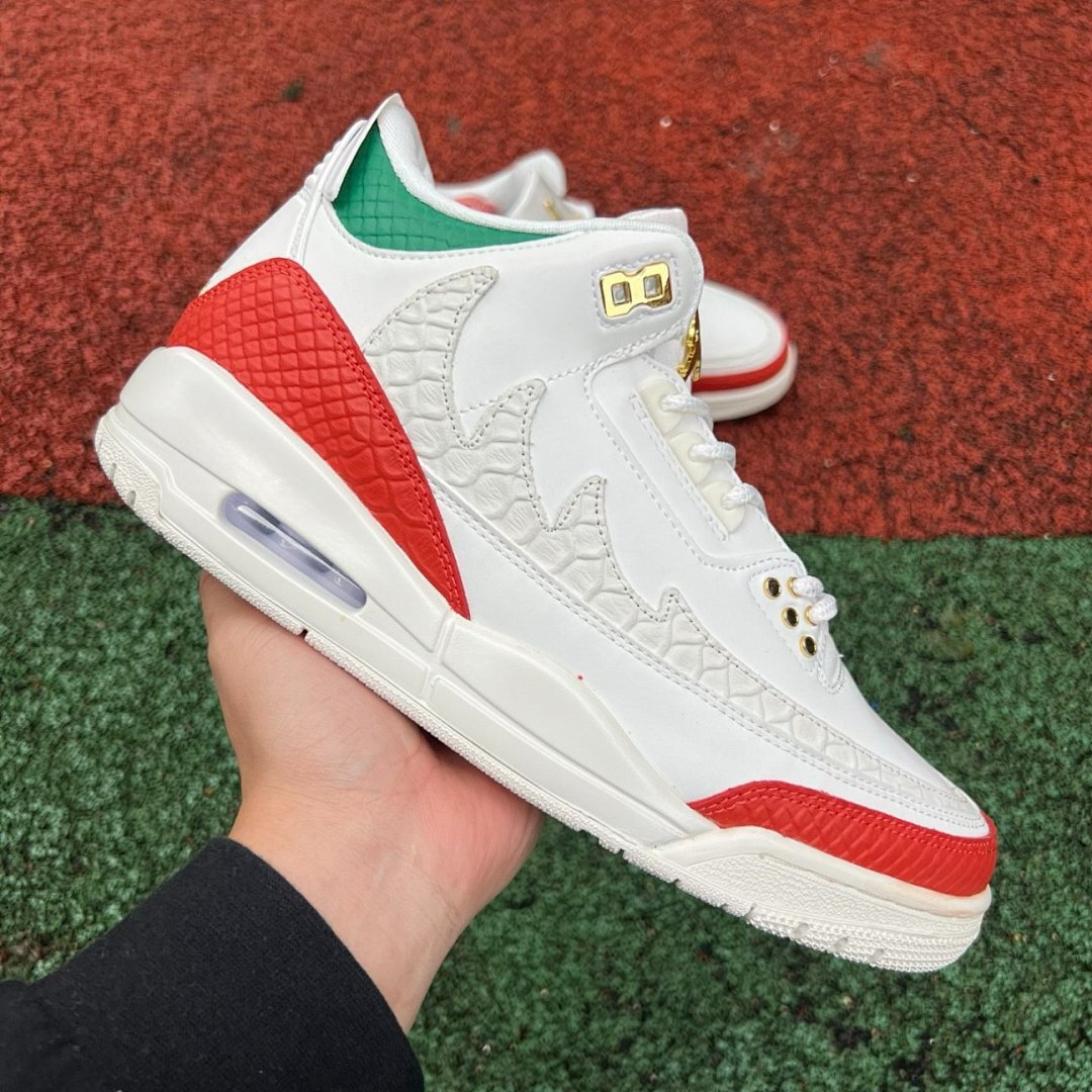 Air Jordan 3 Retro "Medusa" White Red Green Gold Snakeskin Pattern Custom Sneakers Shoes - Image 10