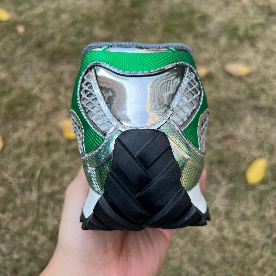 Bottega Veneta Orbit Sneakers Metallic Silver Kiwi Green Mesh Y2K Trainers - Image 8