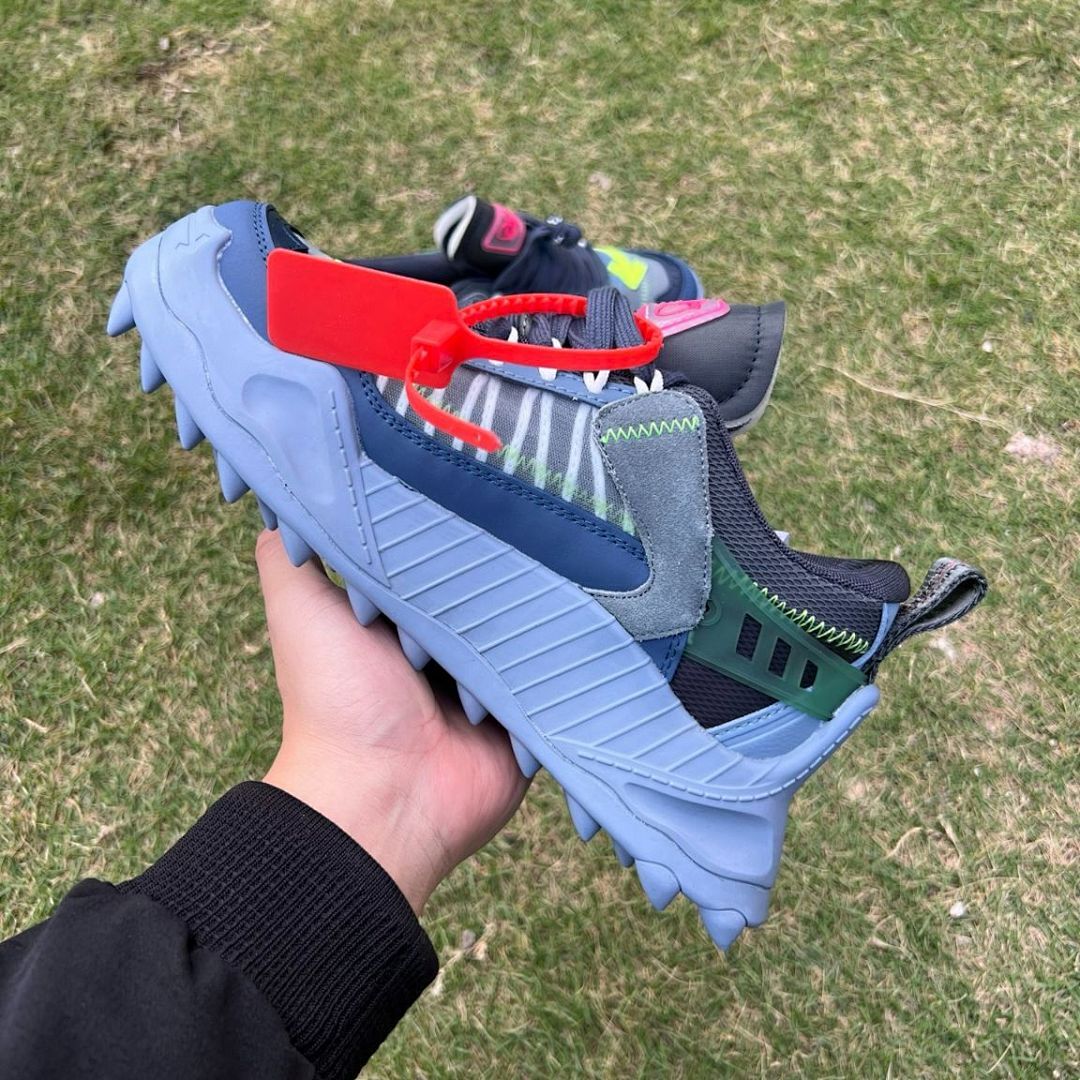 Off-White ODSY-1000 Sneakers Navy Blue Grey Neon Green - Image 7