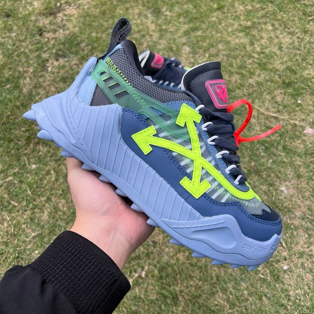 Off-White ODSY-1000 Sneakers Navy Blue Grey Neon Green - Image 9