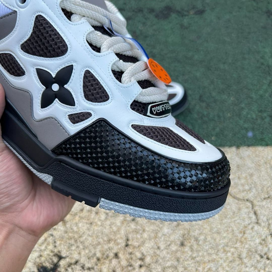 Louis Vuitton LV Trainer Sneaker Men's White Brown Monogram Mesh Leather Shoes 1AAXQ2 - Image 3