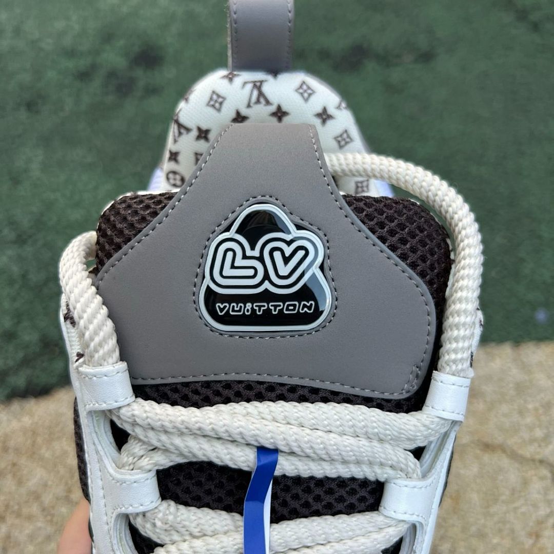 Louis Vuitton LV Trainer Sneaker Men's White Brown Monogram Mesh Leather Shoes 1AAXQ2 - Image 5