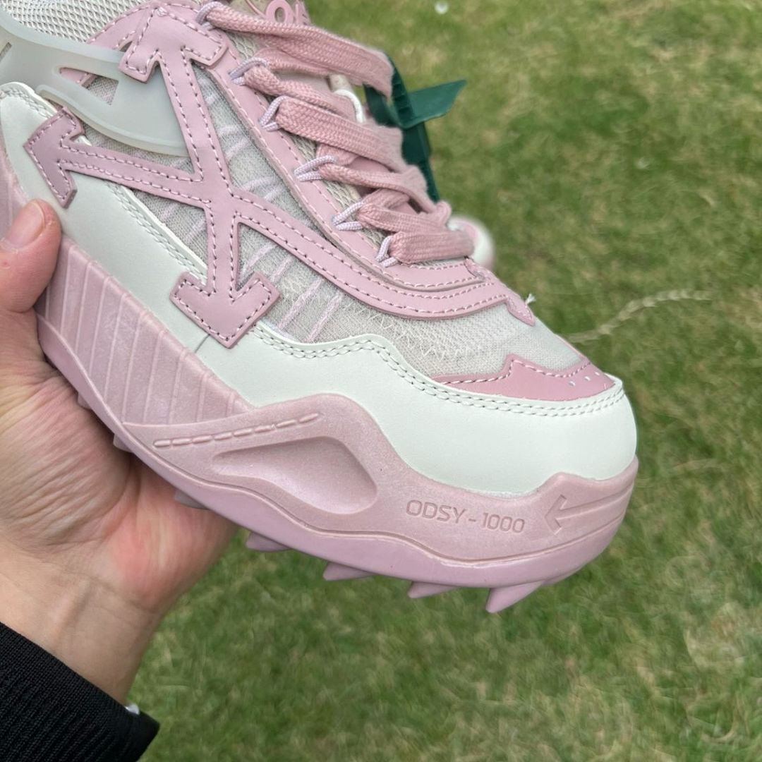 Off-White ODSY-1000 Pink White Cream Luxury Designer Chunky Sneakers - Image 3