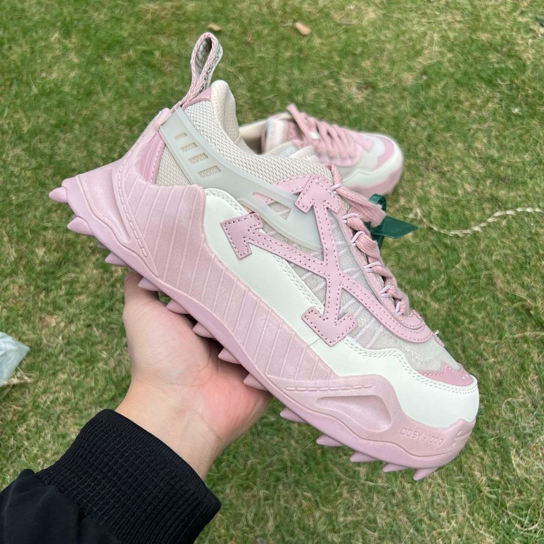 Off-White ODSY-1000 Pink White Cream Luxury Designer Chunky Sneakers - Image 9
