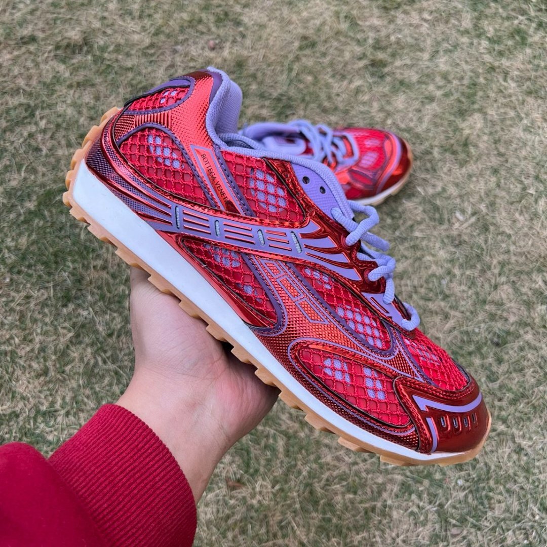 Bottega Veneta Orbit Metallic Mesh Runner Sneakers Red Purple 739328 V2C10 6504 - Image 9