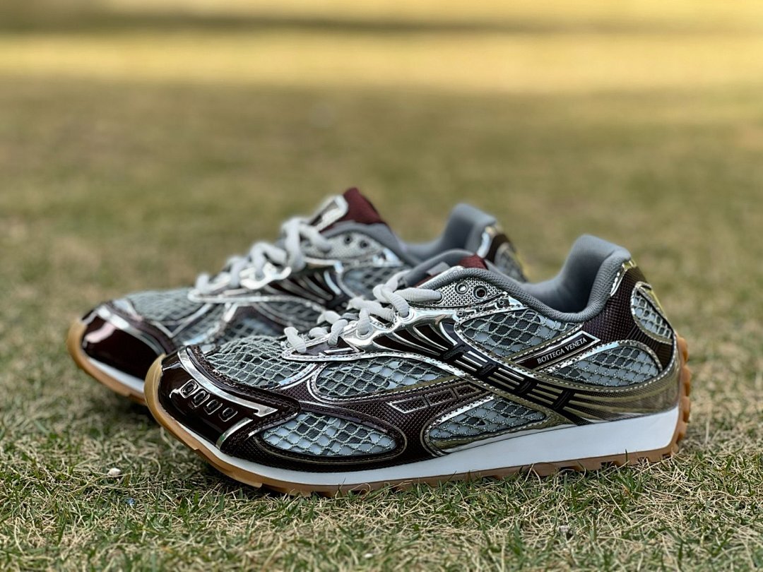 Bottega Veneta Orbit Sneakers Silver Espresso Metallic Mesh Men's Women's Trainers 771345 V2O50 8122