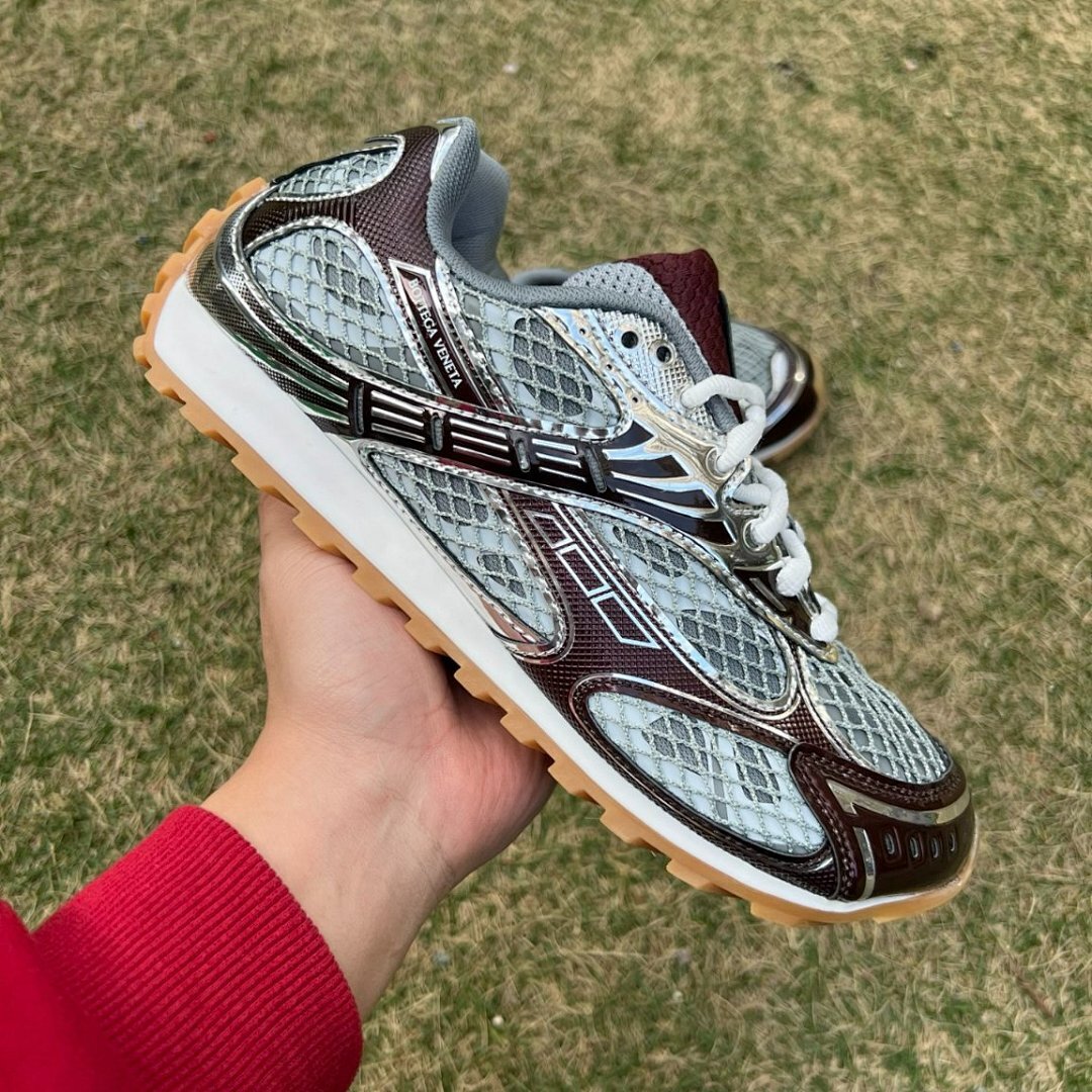 Bottega Veneta Orbit Sneakers Silver Espresso Metallic Mesh Men's Women's Trainers 771345 V2O50 8122 - Image 9