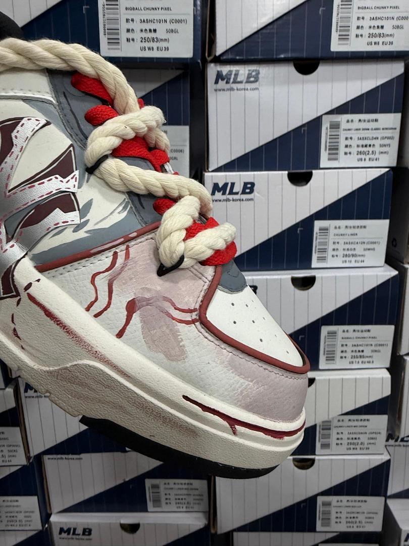 MLB BIGBALL CHUNKY PIXEL Unisex Off-White Beige Maroon Chunky Sneakers 3ASHC101N (C0001) - Image 2