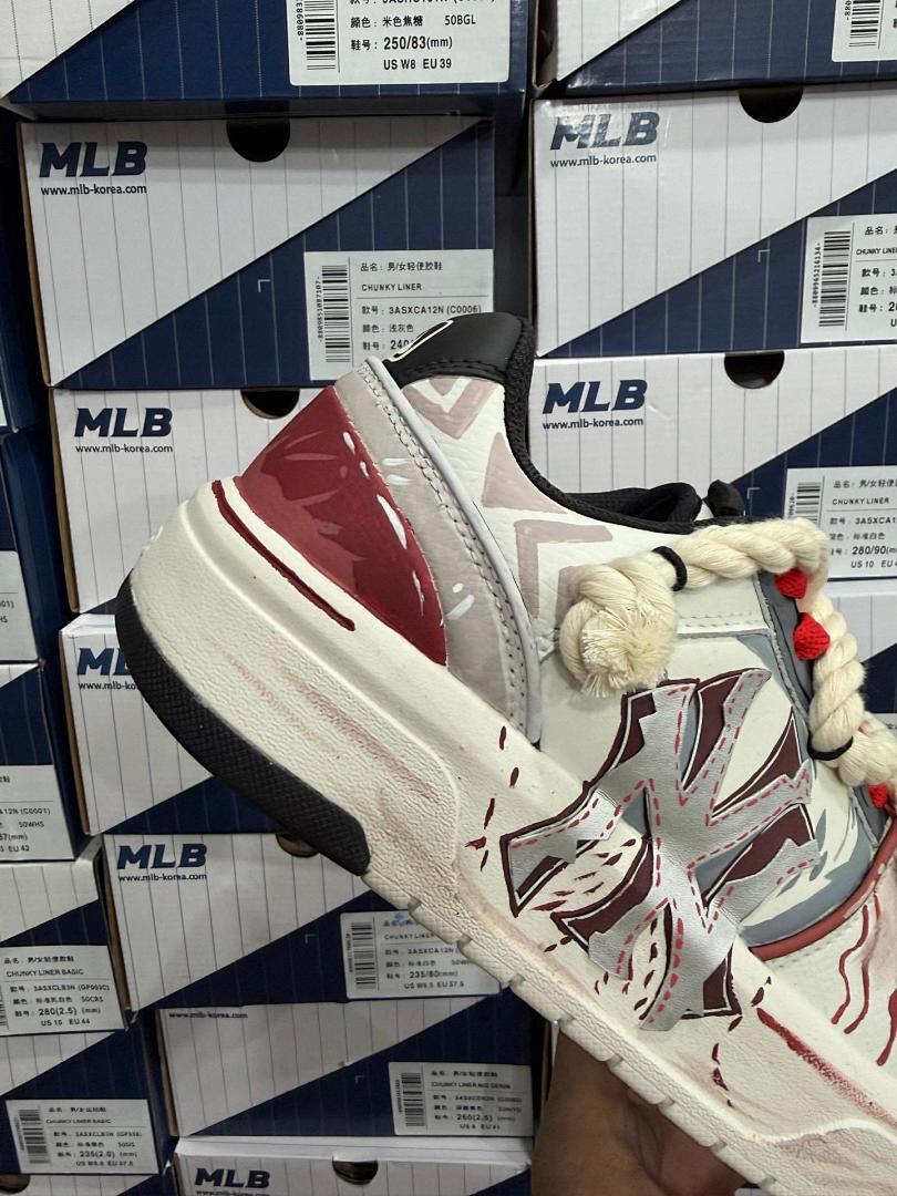 MLB BIGBALL CHUNKY PIXEL Unisex Off-White Beige Maroon Chunky Sneakers 3ASHC101N (C0001) - Image 5