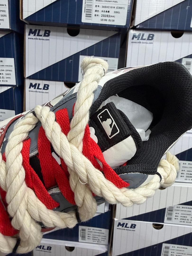 MLB BIGBALL CHUNKY PIXEL Unisex Off-White Beige Maroon Chunky Sneakers 3ASHC101N (C0001) - Image 6