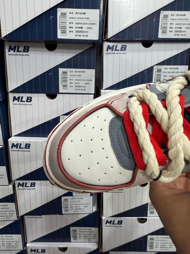 MLB BIGBALL CHUNKY PIXEL Unisex Off-White Beige Maroon Chunky Sneakers 3ASHC101N (C0001) - Image 7