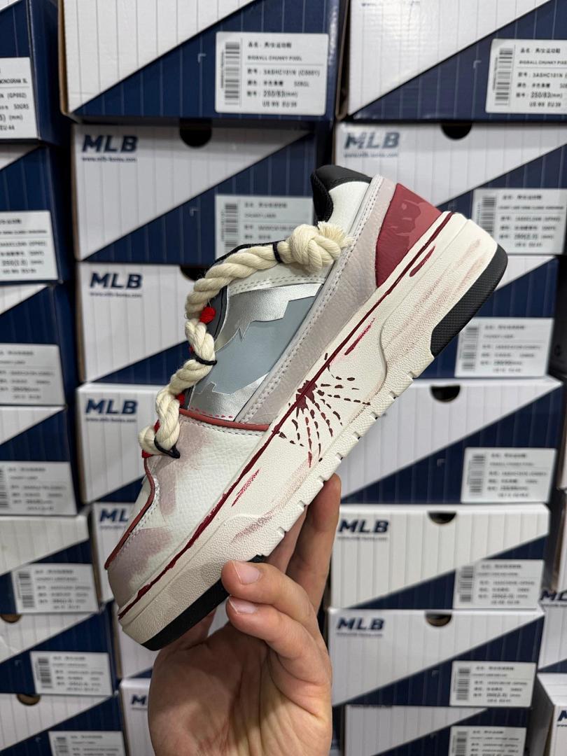 MLB BIGBALL CHUNKY PIXEL Unisex Off-White Beige Maroon Chunky Sneakers 3ASHC101N (C0001) - Image 8