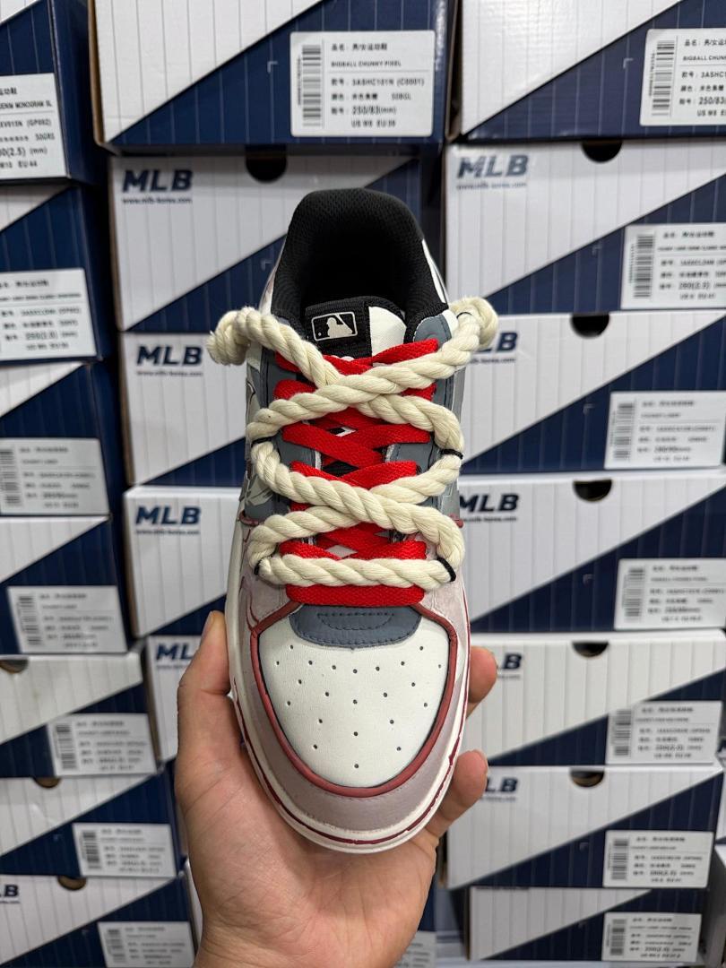 MLB BIGBALL CHUNKY PIXEL Unisex Off-White Beige Maroon Chunky Sneakers 3ASHC101N (C0001) - Image 9