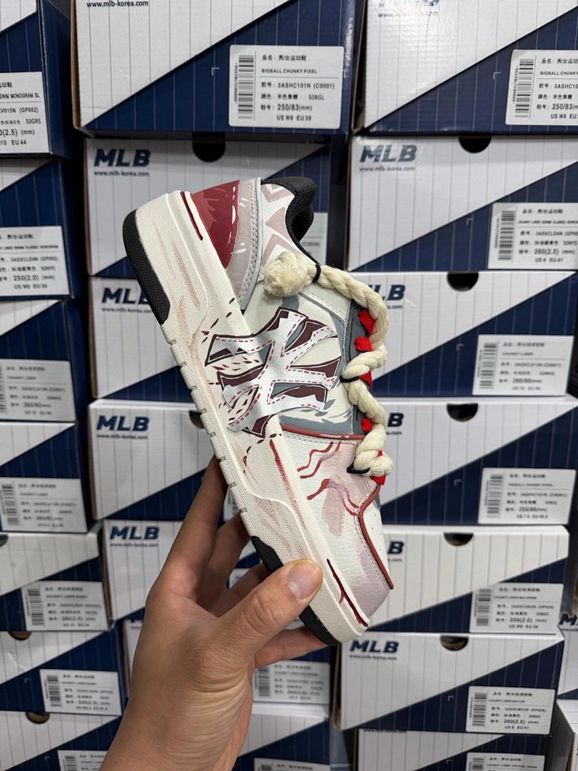 MLB BIGBALL CHUNKY PIXEL Unisex Off-White Beige Maroon Chunky Sneakers 3ASHC101N (C0001) - Image 10