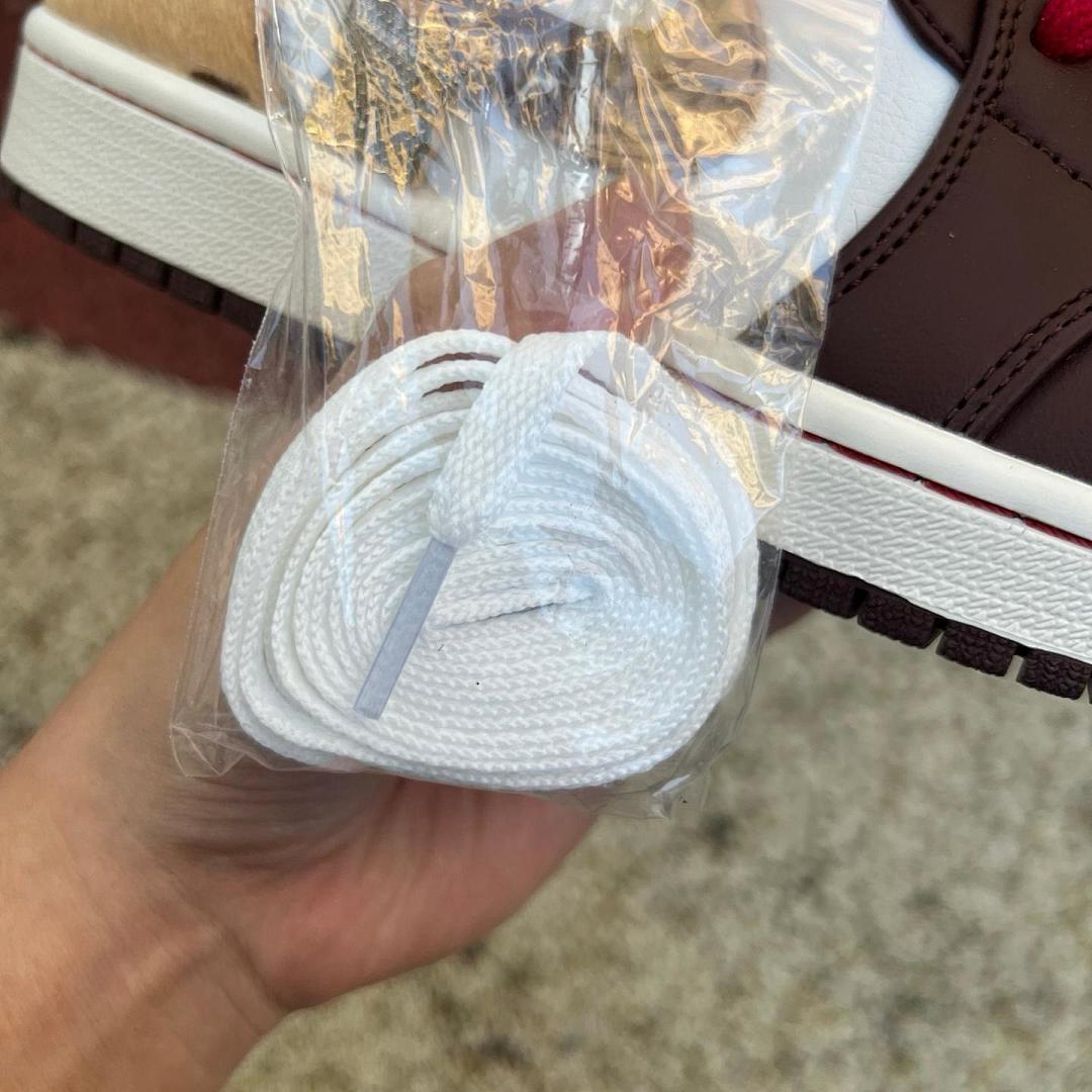 Air Jordan 1 Low Western Cowboy Cow Print Dark Mocha White Red Calf Hair Sneakers Men's Retro Casual Shoes - Image 3