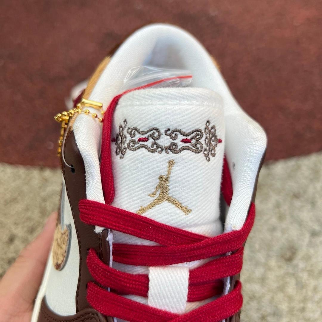 Air Jordan 1 Low Western Cowboy Cow Print Dark Mocha White Red Calf Hair Sneakers Men's Retro Casual Shoes - Image 7