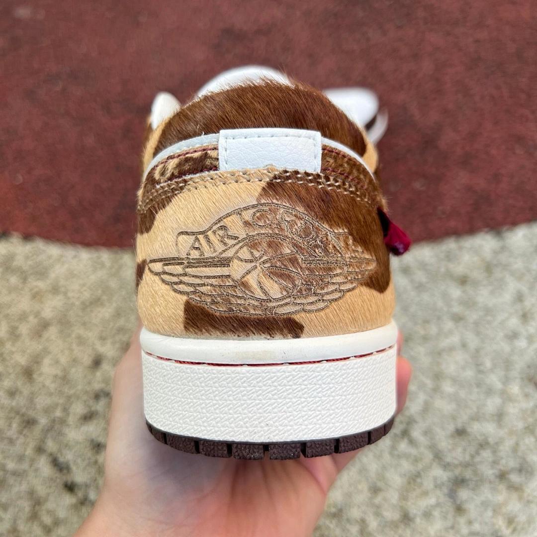 Air Jordan 1 Low Western Cowboy Cow Print Dark Mocha White Red Calf Hair Sneakers Men's Retro Casual Shoes - Image 10